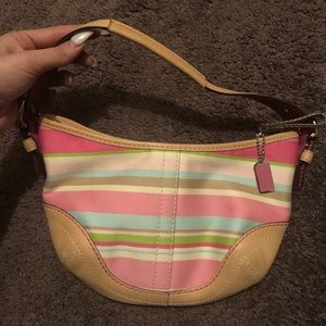 Colorful pink striped Coach handbag